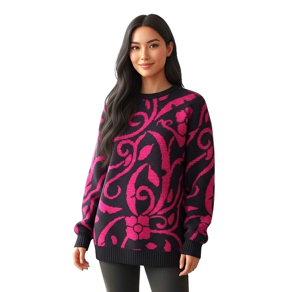 Vintage Sweaters - Vintage Glittery Floral Y2K Sweater